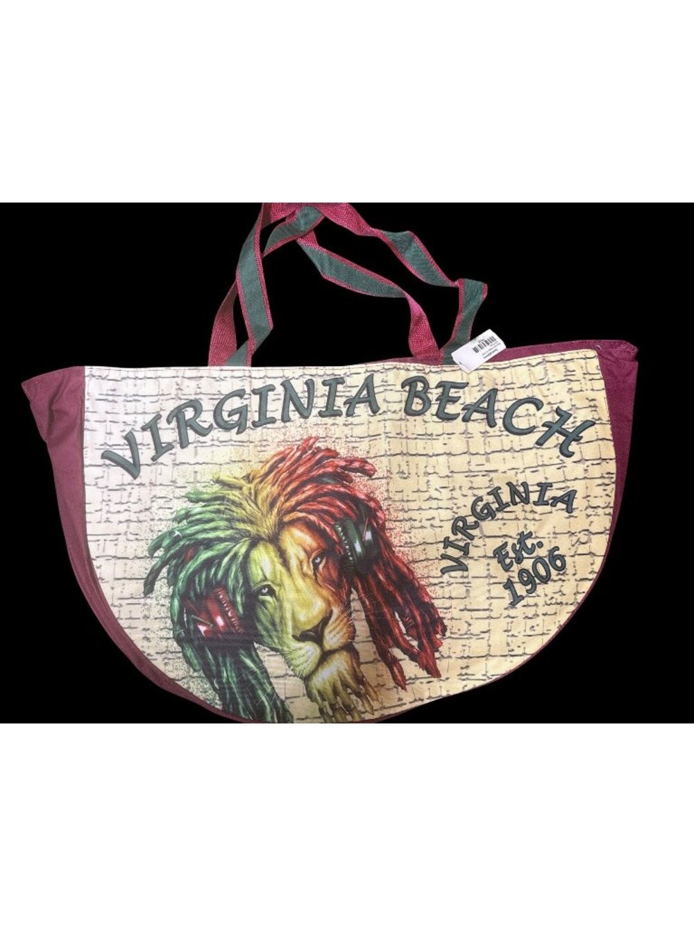 Large tote bag with a lion graphic and the text "VIRGINIA BEACH Est. 1906" New